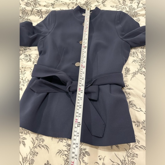 H&M Navy monk collar peplum blazer with belt tie - Picture 7 of 8